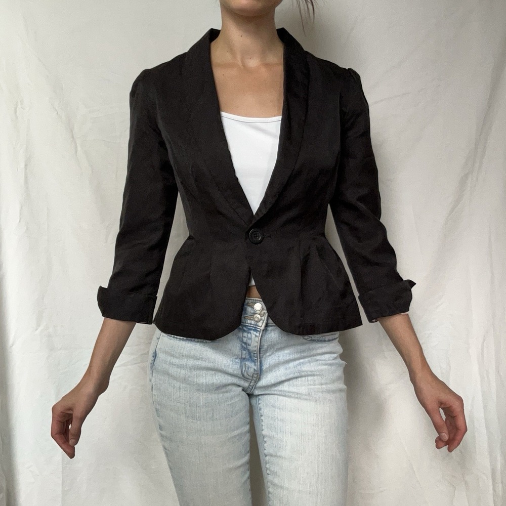 2000s Candies Pleated Peplum Blazer Button Detail Y2K Twee Office Siren Parisian